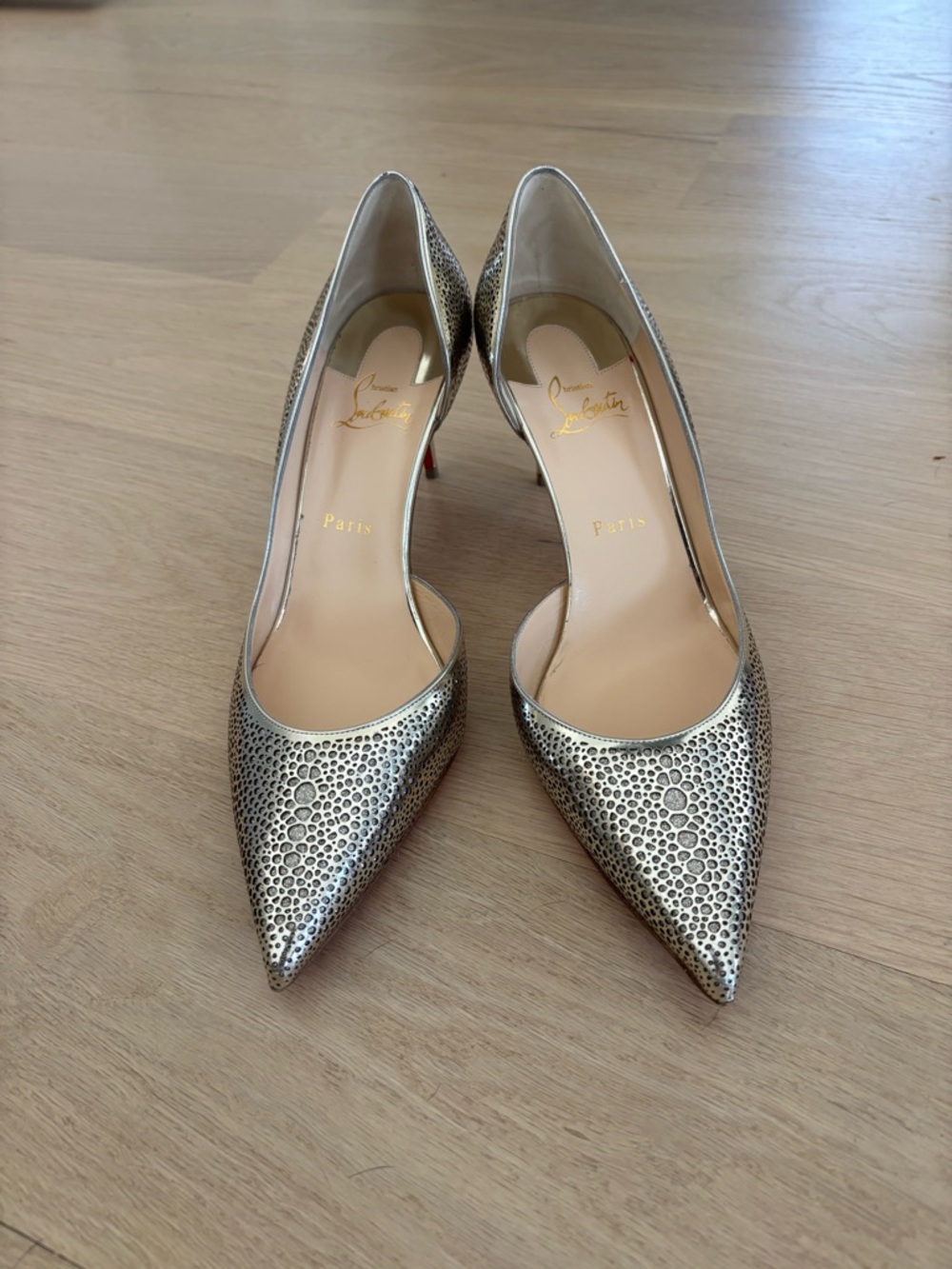 Christian Louboutin Metallic Gold Textured Pointed-Toe Pumps - BRAND NEW IN BOX